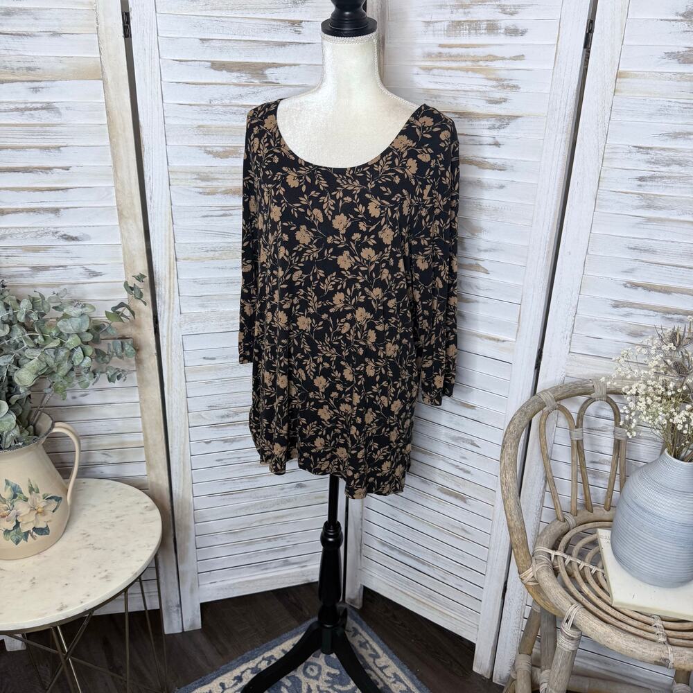 J. JILL WEAREVER COLLECTION Women's Size L Printed Floral Tunic Top Black Brown - Picture 6 of 14